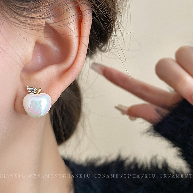 Silver Inlaid Rhinestone Pearl Creative Earrings
