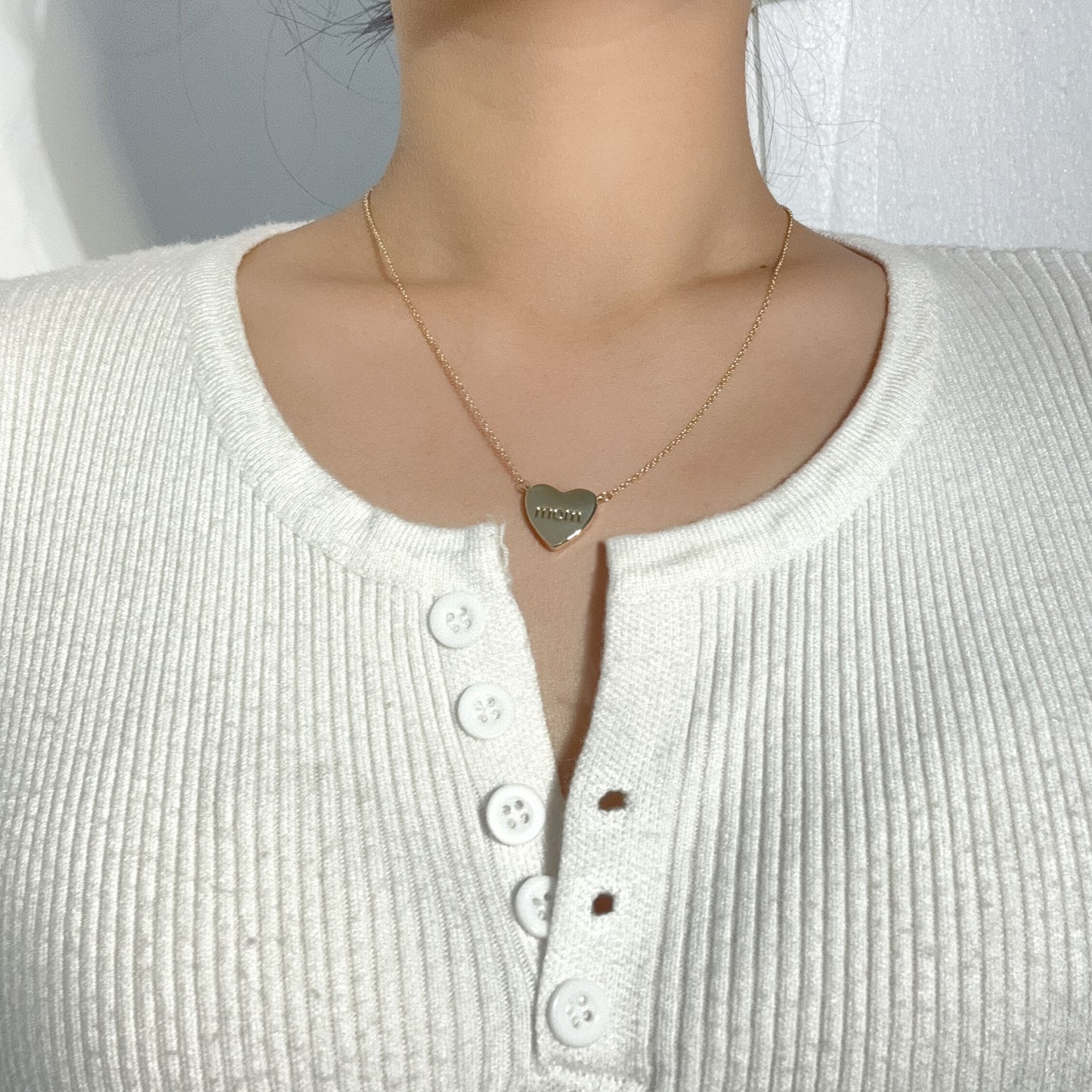 European And American Loving Heart Zircon Mother's Day Corrosion Letter Mom Geometric Brass Double Open Peach Heart Necklace