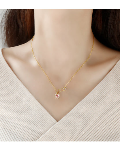 Rhinestone Heart-shaped Pin Necklace Special-interest Design Exquisite High-grade Light Luxury Clavicle Chain